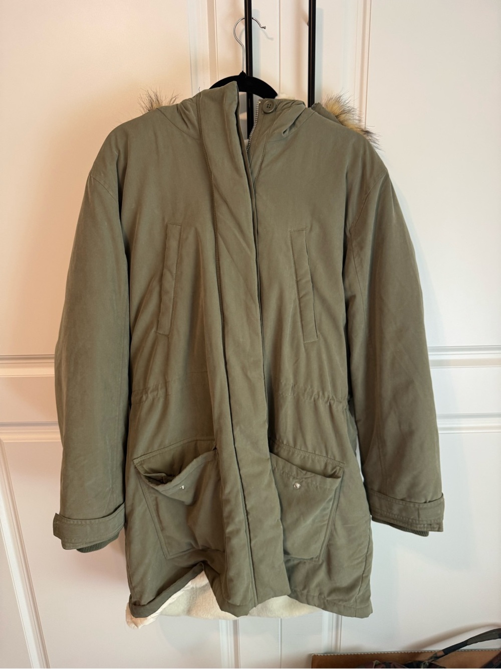 Abercrombie & Fitch Olive Green Jacket with Cream Lining